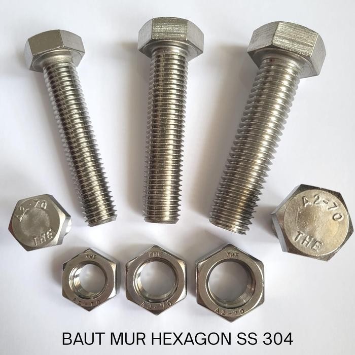 Baut Mur Hexagon Stainless Steel 304 M6 x 10 Diameter 6 mm Panjang 10 mm Baut Mur Hexagon SS 304