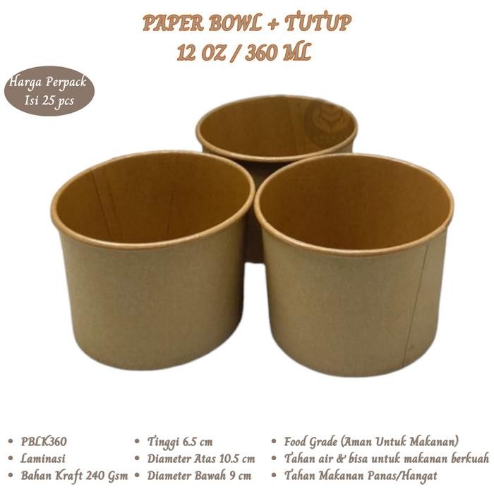 DJJ Paper Bowl 360 Ml Rice Bowl 12 Oz Plus Tutup (Isi 25 Pcs-PBLK360)