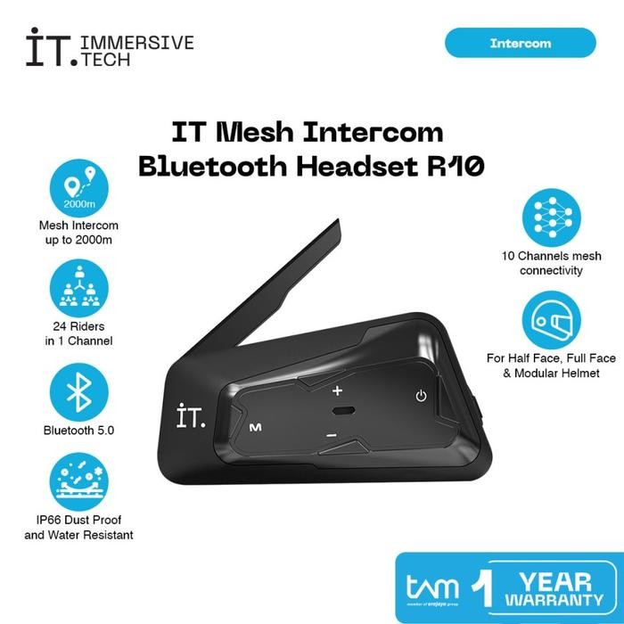 IT R10 Mesh Intercom Bluetooth Headset R10 Garansi TAM - Black