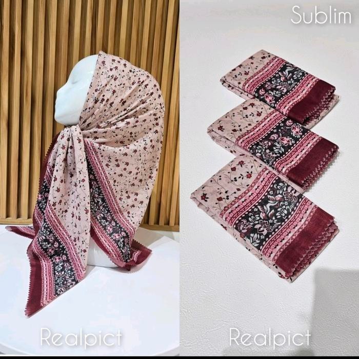 d6fs- Hijab Segi Empat Voal Motif Lusi Cream Merah Bata