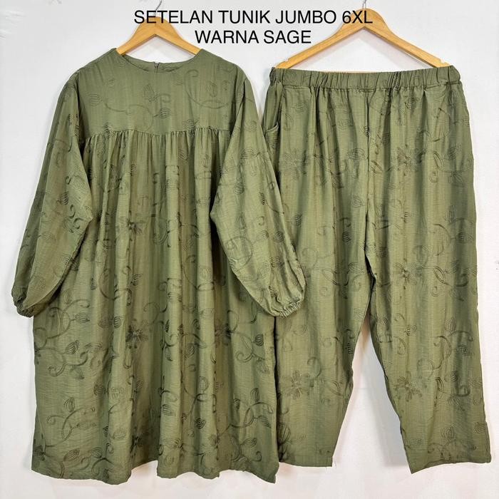 lplw- Setelan Tunik Super Jumbo Ld 150 Cm Bahan Polo Linen Bordir Koleksi Terbaru Fit To 6Xl