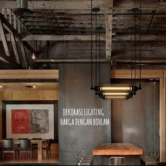 LAMPU GANTUNG PANJANG MEJA MAKAN RETRO HIAS MINIMALIS + LAMPU T9