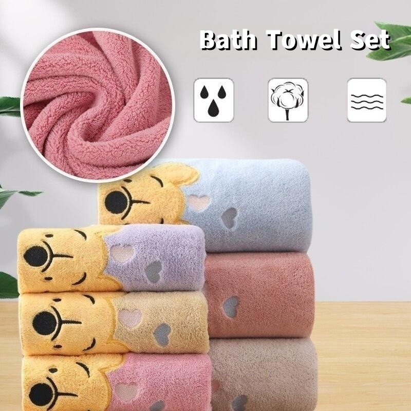 Household Washcloth Children Cartoon Bath Towel Thickened Coral Velvet Embroidered Pooh Bear Towel B