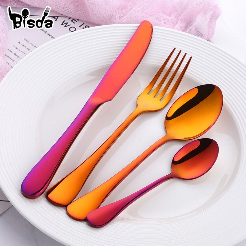 4PCS Gold Cutlery Set Stainless Steel Blue Dinner Set Rose Gold Cutleries Blue Tableware set Dinner 
