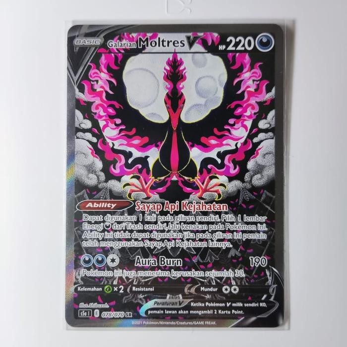 j225- Galarian Moltres V Sr Aa (Alternate Art) 078/070 S5A Pokemon Tcg Indo