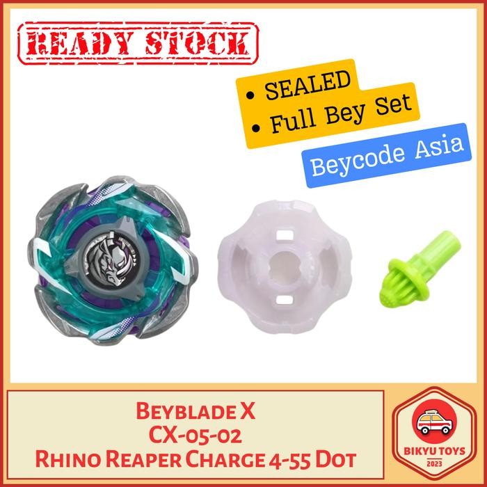 AnakPastiSuka- Beyblade X Cx-05 Hells Reaper Ratchet 4-70 Bit K Kick Rhino Charge 4-55 Dot Hee Rando
