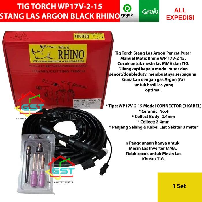 Import stang las argon tig torch wp17v set 4 mtr selang BLACK RHINO wp17v stang las argon Termurah