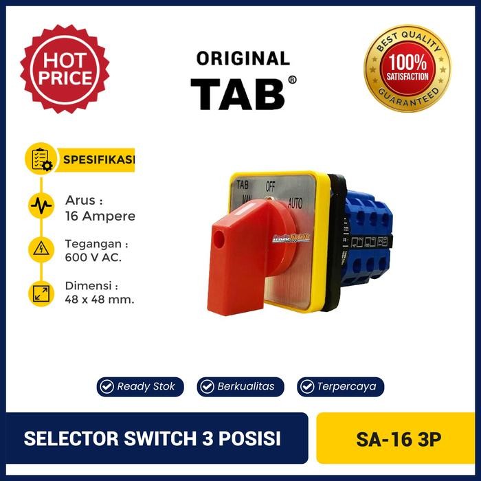 2n3v- Selector Switch 3 Posisi Manual Off Auto 3 Pole Sa-16 Tab Sa16 3P