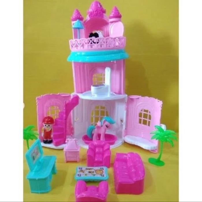 LH4 Mainan Castle Kastil Kuda Poni Set Rumah Rumahan