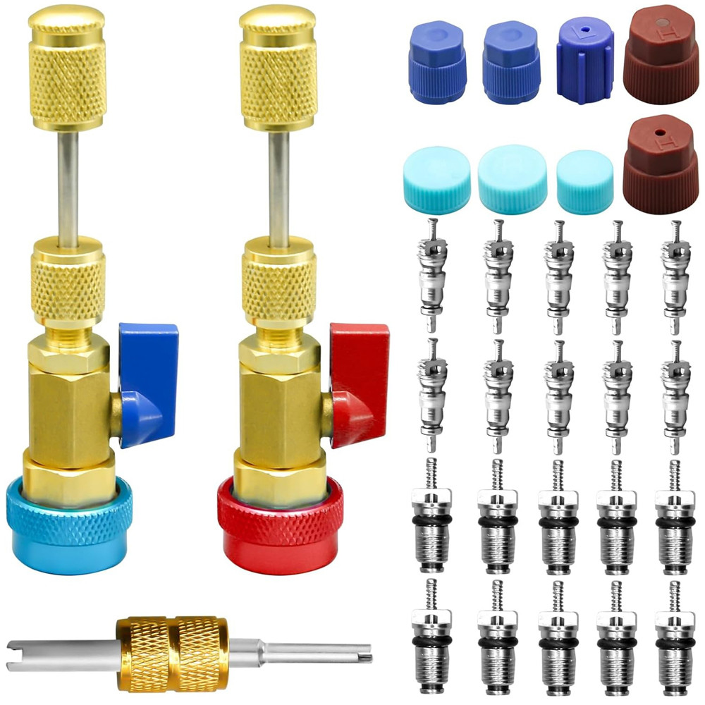 R134A Valve Core Quick Remover Installer, High Low Pressure Valve Core Remover Tools Kit For