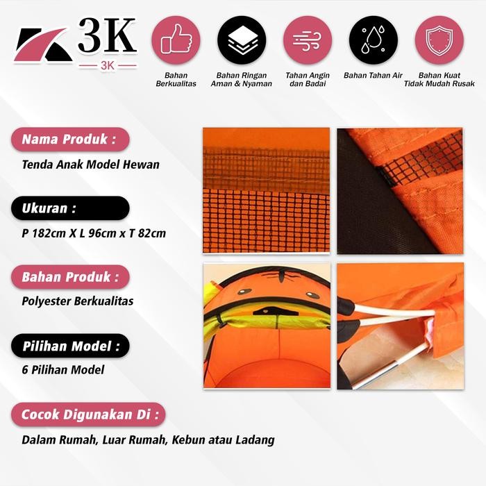 HARGA DISKON (3K Surabaya) Tenda Anak Karakter Animal Hewan Camping Otomatis Lipat