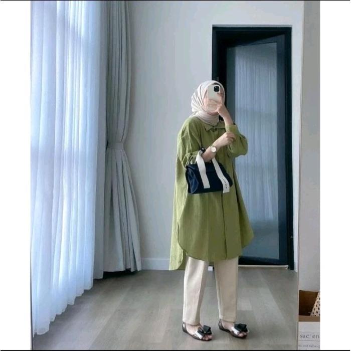 Premium Long Tunik Cotton Linen/Tunik Linen Standar-Jumbo Original