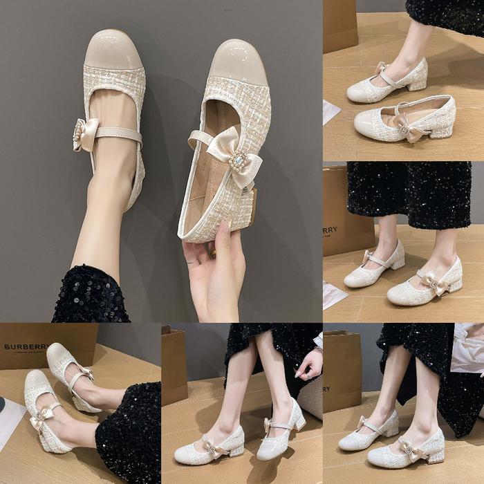 Coline Cln-2851 Tweed Hak Tahu Wanita #C1238 Shoes Heels High Terbaru 