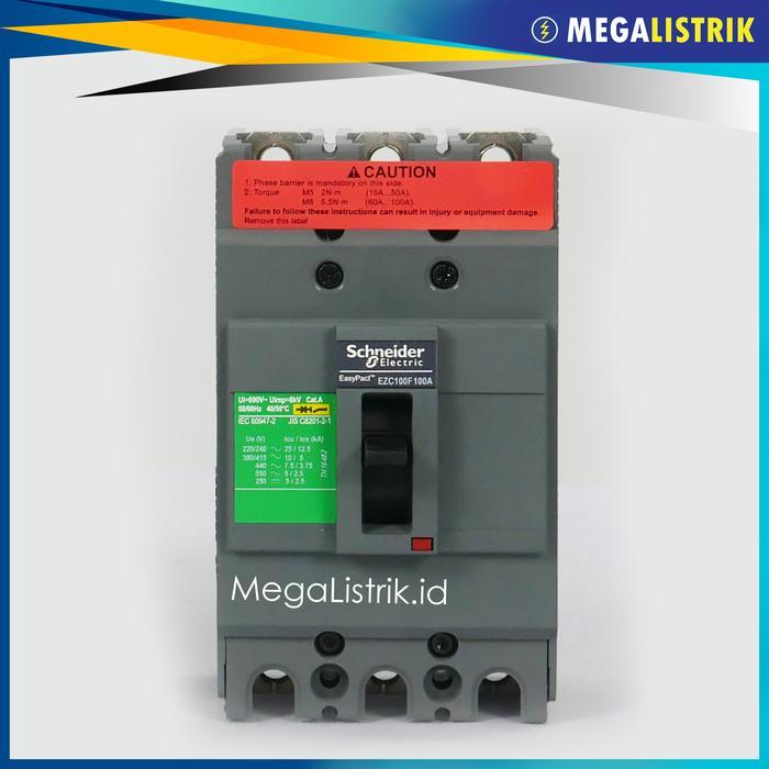 Schneider Mccb 3P 100A Ezc100F3100 / Nfb 3 Phase 100 Ampere Ezc Easypact Breaker Ezc100F
