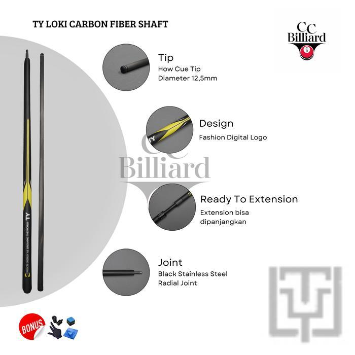 CC Billiard Stick Billiard TY Loki Carbon Shaft + TY Carbon Telescopic Extension Diameter 12.5 mm