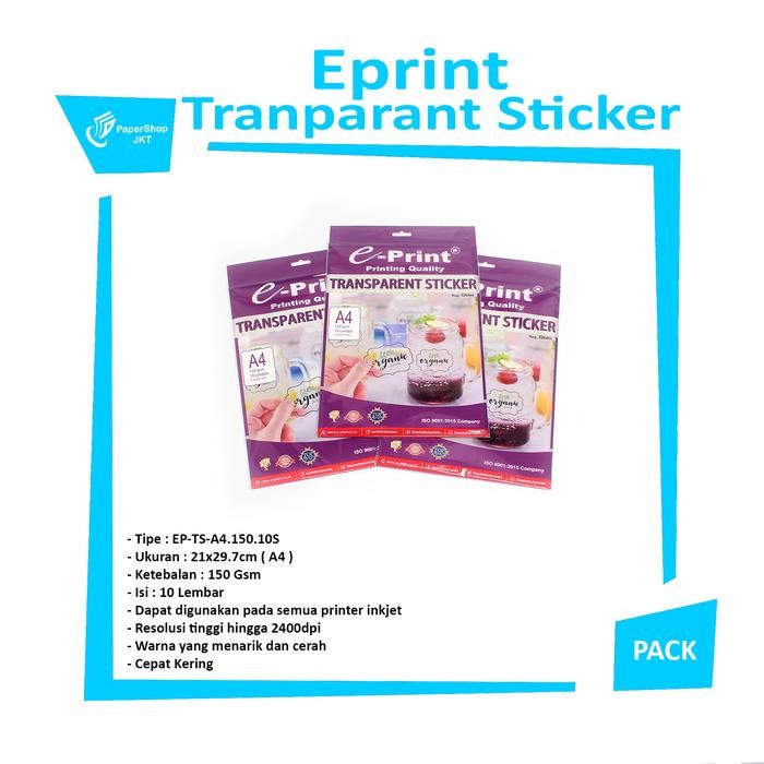 

Pilihan- Eprint - Tranparant Sticker A4 150Gsm - 10S