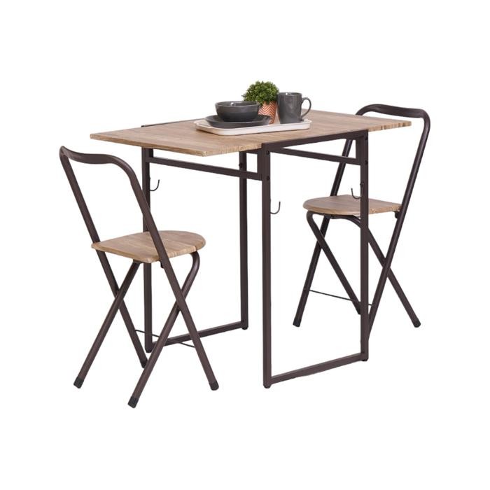 Lazio Set Meja Makan Lipat 2 Kursi - Cokelat