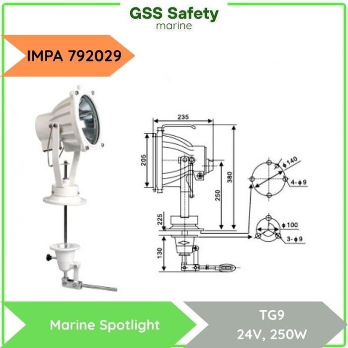 

MARINE SPOTLIGHT 24V 250W TG8 / TG9 IMPA 792028 / IMPA 792029