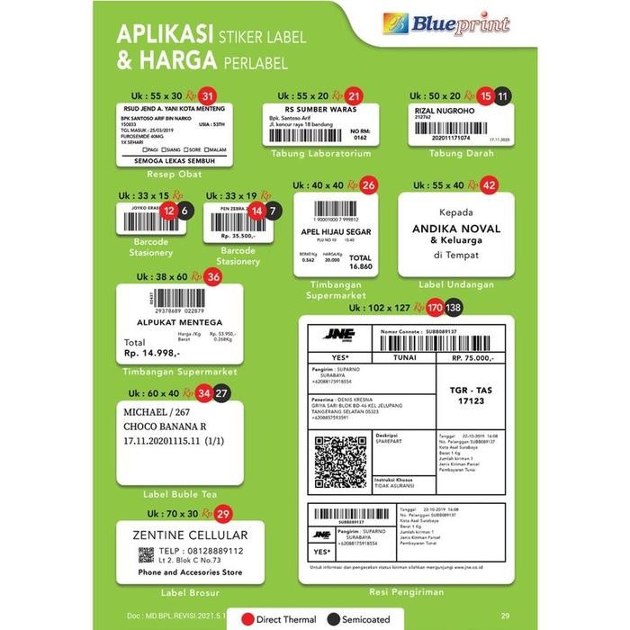 

Direct Thermal Sticker Label Resi BLUEPRINT Lite 100x150 mm Isi 400pcs