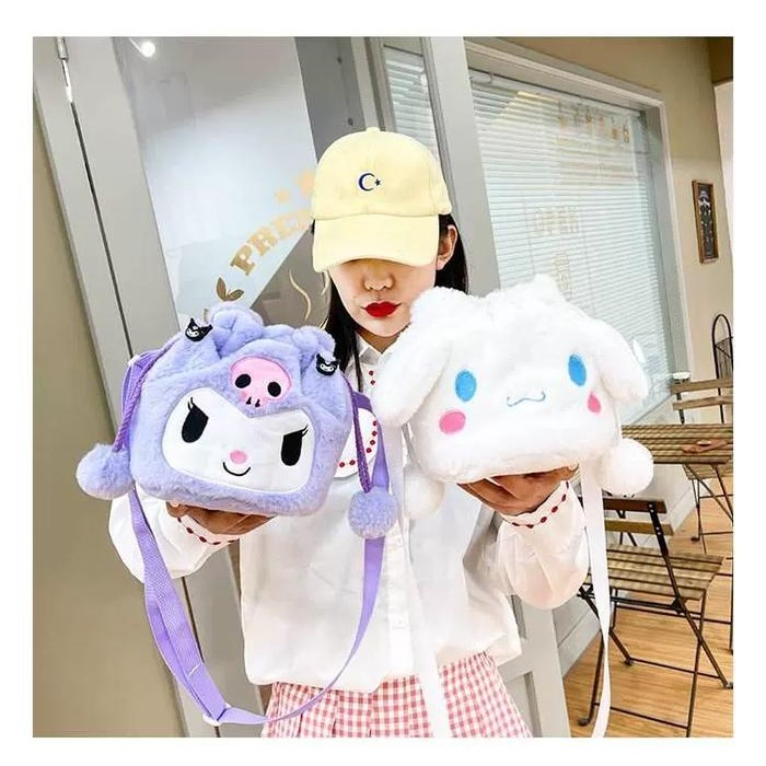 

Tas Selempang Sanrio Bulu Kuromi Melody Cinnamoroll Plush Tas