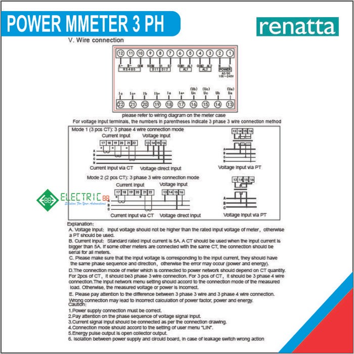 Renatta Power Meter 3 Phase Support Modbus RTU Rs485