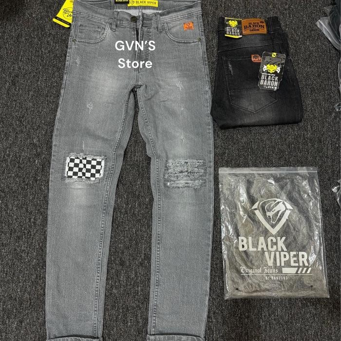 Pilihan- Celana Jeans Panjang Kotak Catur Pria Brand Black Viper Abu Style Terkini Santai