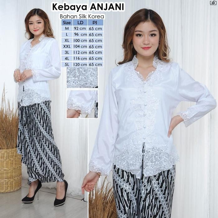 Atasan Kebaya Wanita Remaja Dewasa Modern Lengan Panjang Warna Putih Cerah Bordir Mewah Terbaru