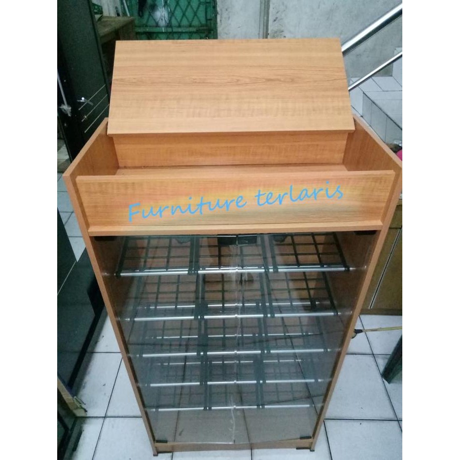 Rak sepatu kaca kayu lemari sepatu kaca kayu