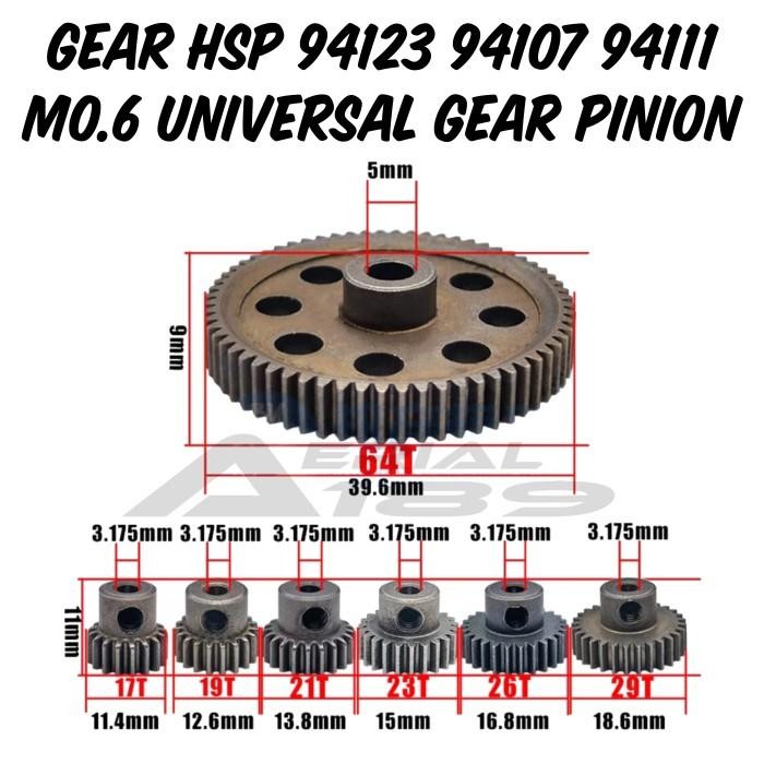 Stok Baru Set Pinion Gear Spur HSP 17T 19T 21T 23T 26T 29T 64T RC 1/10 Tamiya