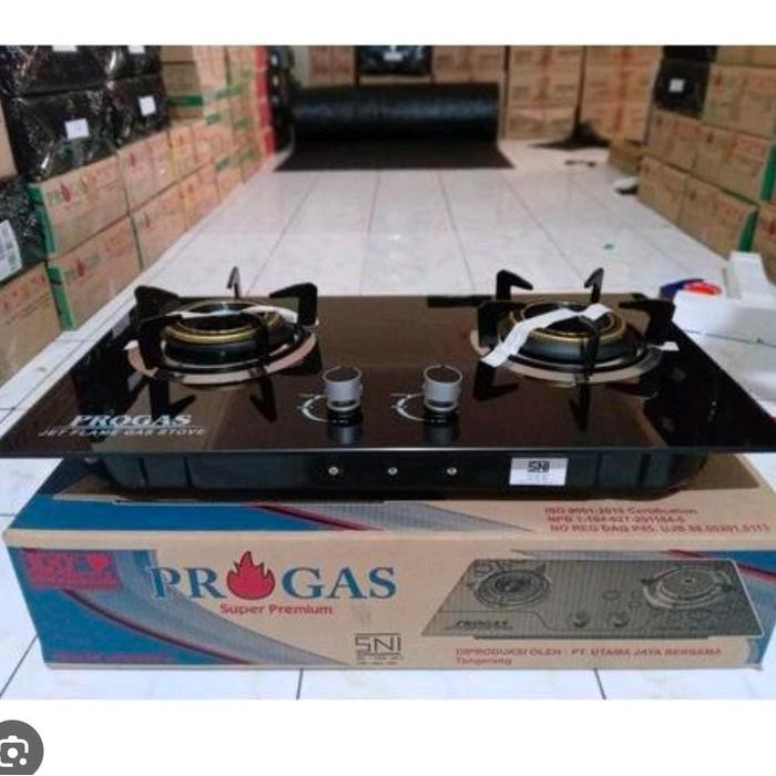 Progas Kompor Tanam Kaca PG569 - 2 Tungku Tempred Glass, Hitam