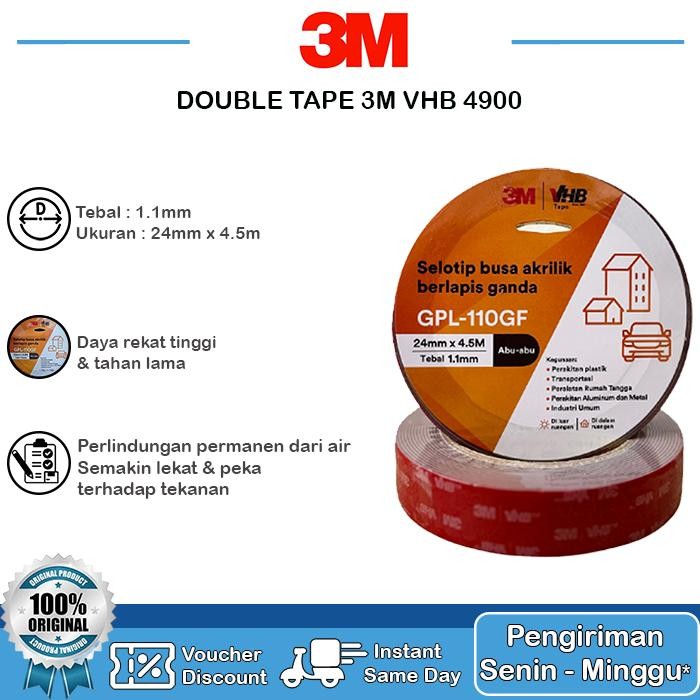 

3M VHB Double Tape Automotive 4900 size 24mm x 4.5m Lem Perekat Mobil