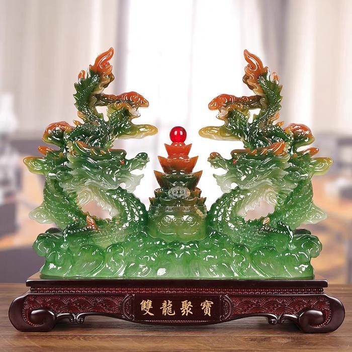 Pajangan GIOK Naga Batu Giok Premium Kado Imlek Patung Hoki Fengshui