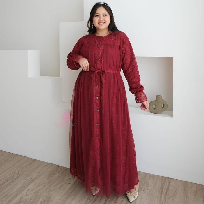 Pilihan- Jumbo Gamis Sabina Brukat Pesta Mewah Ld 120 130 140 150 Cm