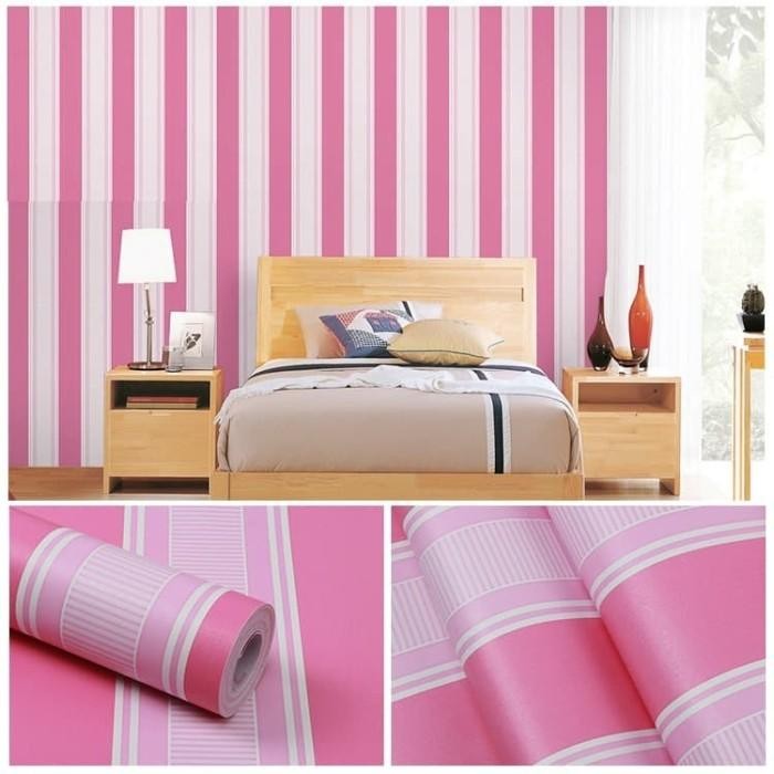 Pilihan- Wallpaper Sticker Dinding Salur Pink 3D Merah Garis Walpaper Stiker