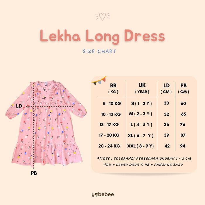 Pilihan- Yobebee Lekha Long Dress Anak Perempuan Usia 2 3 4 5 6 7 Tahun Baju Gamis Anak Gaun