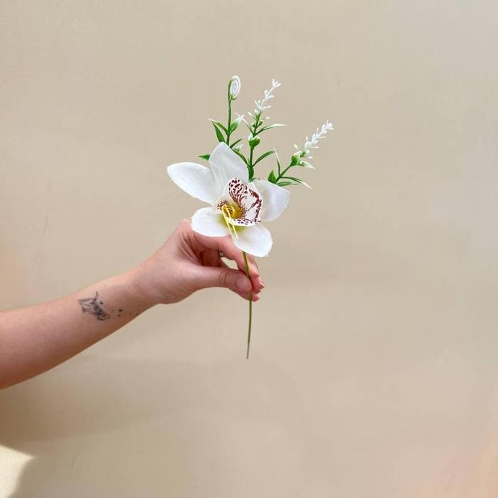 Bunga Anggrek Cattleya Hias Plastik - Tangkai Bunga Anggrek Artificial