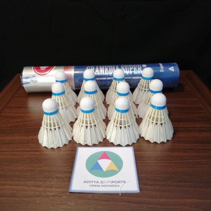 fb17- Kok Gramedia Super Biru Shuttlecock Raket Badminton Bulu Tajam Runcing Olahraga
