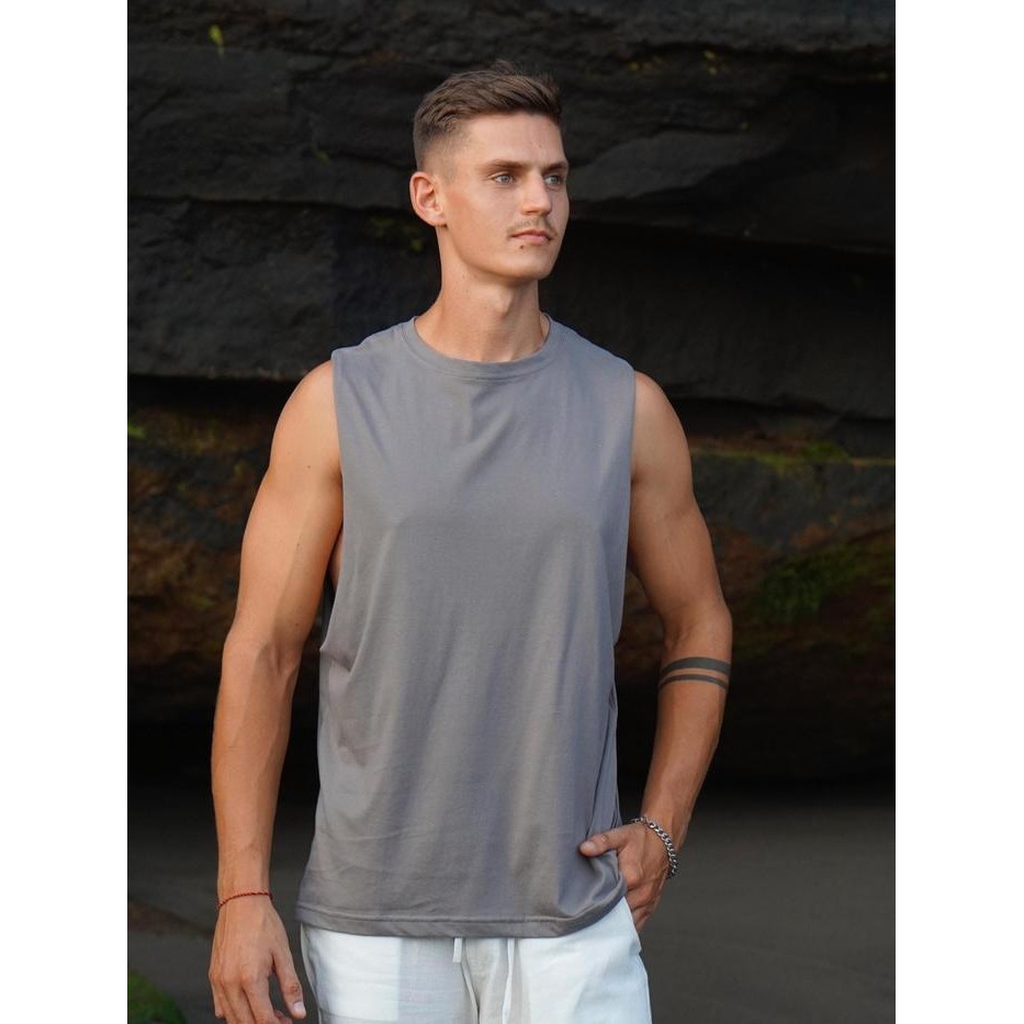 ASLI Tanktop Pria Low Cut Sewless GREY ABU ABU Beachwell Bali READY STOCK