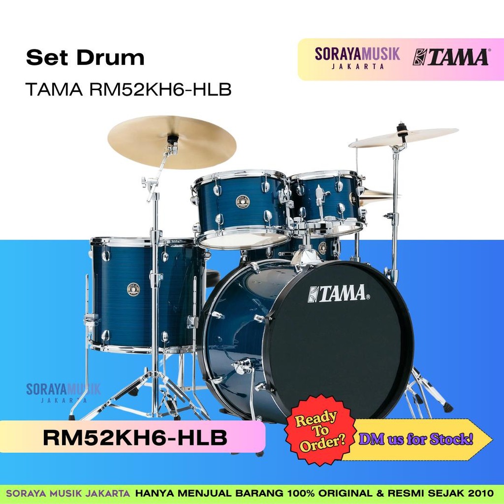 TAMA RM52KH6-HLB Rhythm Mate 5-Piece Drum Set w/Hardware, Hairline Blue