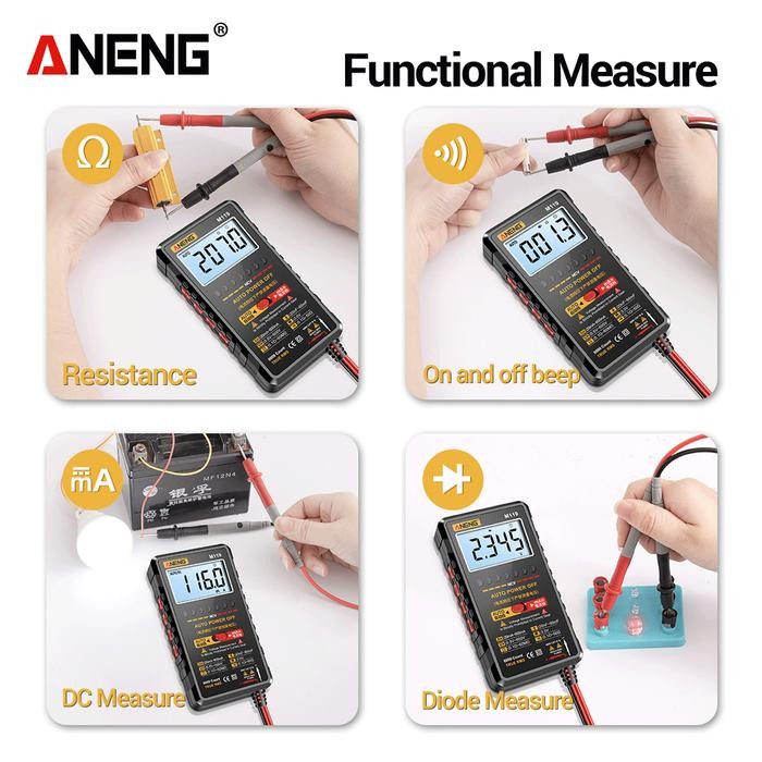 Aneng M119 Portable Digital Multimeter Count 6000 Transistor Original
