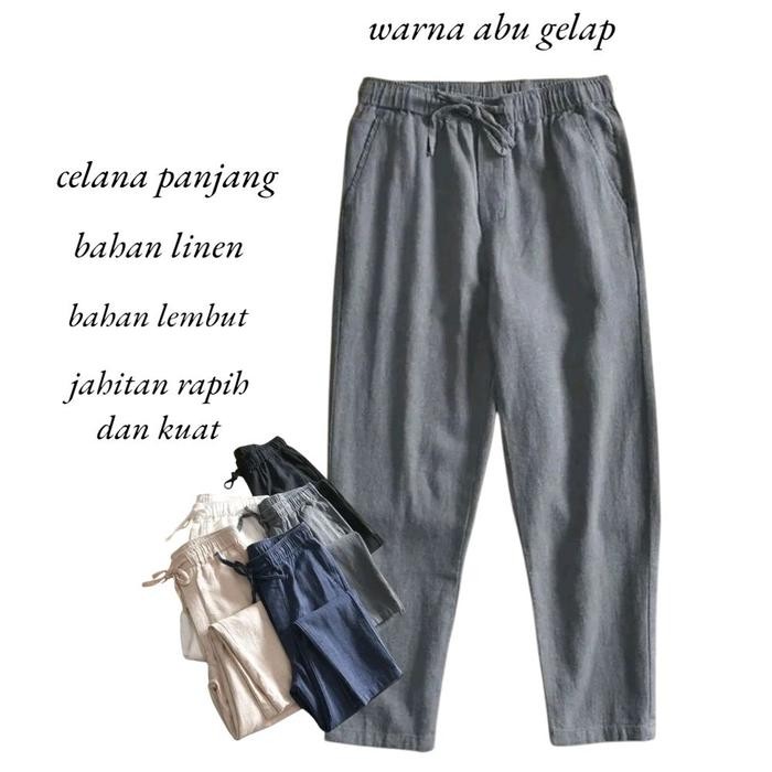 Celana Panjang Pria Linen Premium Polos - Linen Pants - Long Pants With Karet - Celana Panjang Pria