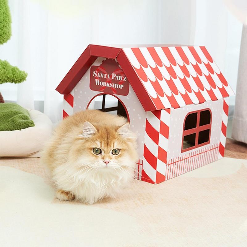 Cardboard Cat House Christmas Cat Scratching House Pet Tent Cave Bed Christmas Theme Animal House Sc
