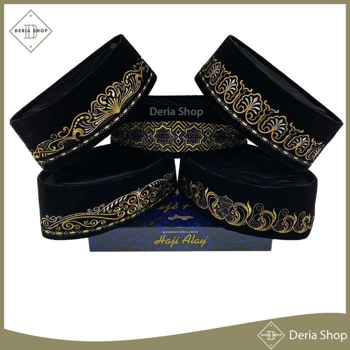 ORIGINAL Peci Premium HAJI ALAY BORDIR SPESIAL AC Tinggi 9 Cm Motif Batik, Palestina, NU Hijau