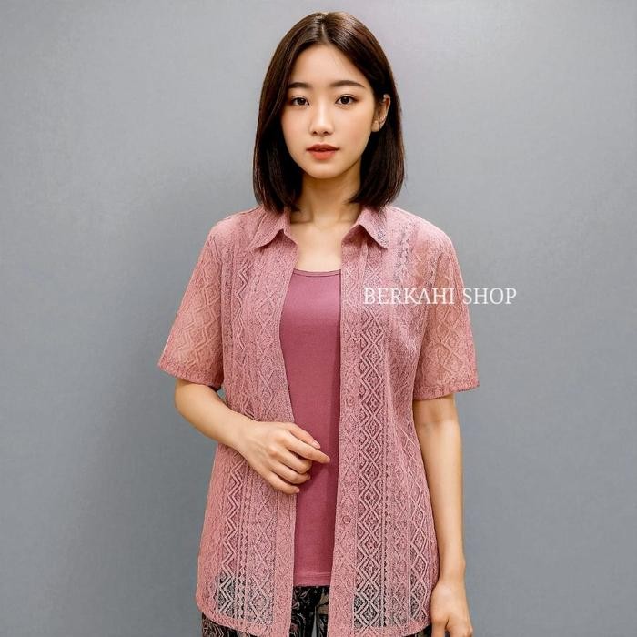 d1yv- Berkahi Shop Outer Brokat Kekinian Bahan Premium Baju Wanita Brokat Lengan Pendek