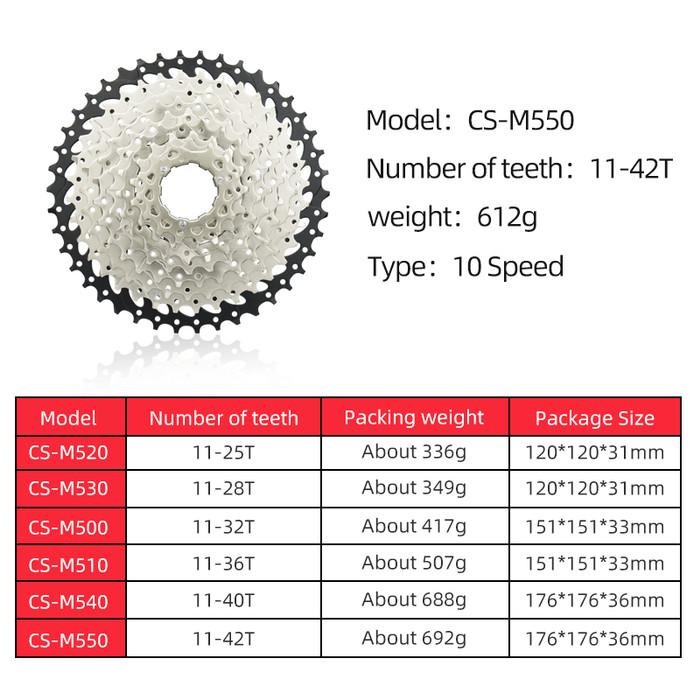 Wake Sprocket 10 Speed 11 - 46T Silver Gear Cassette Sepeda MTB