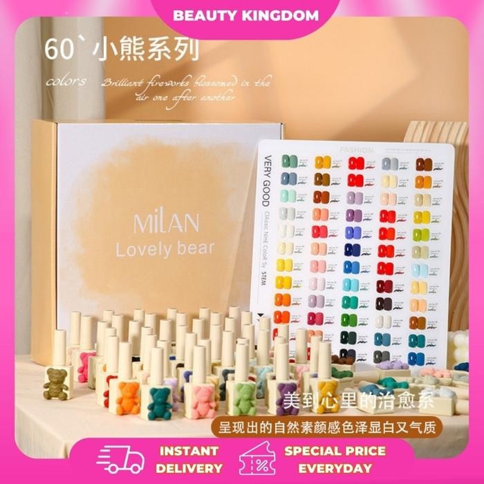 [READY INSTANT] Very Good Milan Lovely Bear Set 60 Color Warna Kutek Gel Set Polish Nail Art Tahan
