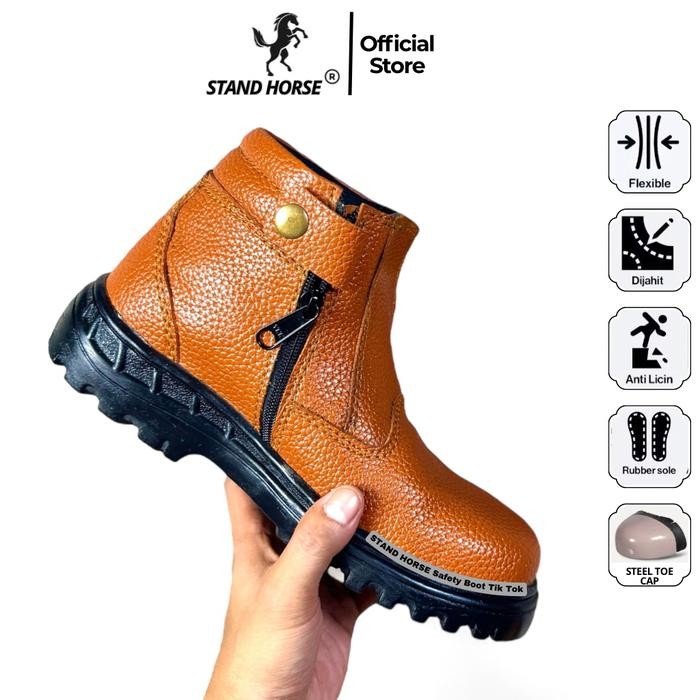 New STAND HORSE 506S Sepatu Safety Shoes Pria Wanita Ujung Besi Model Zipper PVC Outsole Untik Kerja