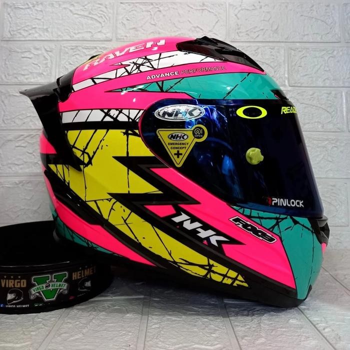 HELM NHK RX9 #RAVEN PINK YELLOW+VISOR IRIDIUM BLUE