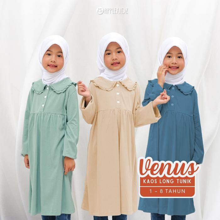 ASLI Applekidz Long Tunik Kaos Anak Perempuan Muslim Umur 1- 8 Tahun Venus Nyaman Baju Atasan Katun