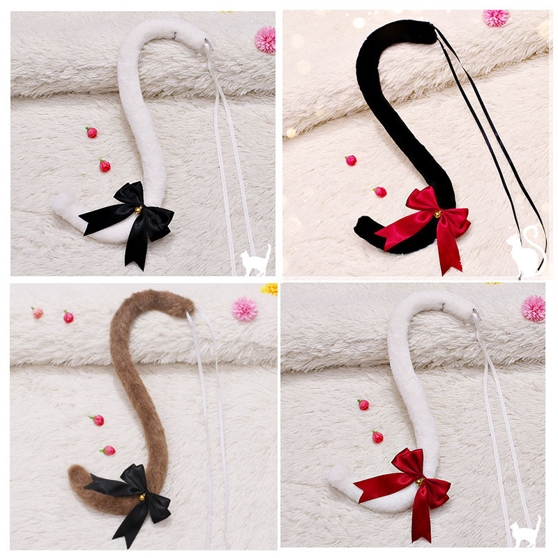 Cat Tail Cosplay Accessories Lolita Animal Tail Girl Cute Bow Bell Maid Cat Tail Cosplay Anime